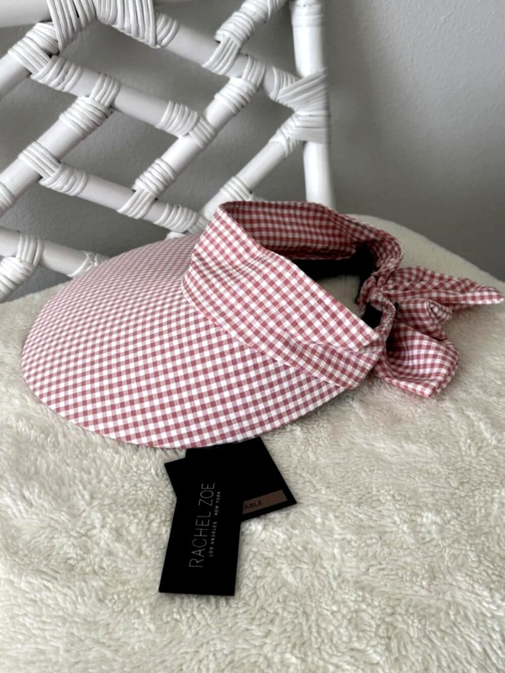 Rachel Zoe Pink Gingham Sun Visor Back Bow NWT